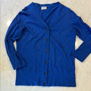 J. Crew Wallace Blue Button-Up Three Quarter Length Sleeve Cotton Cardigan Lg